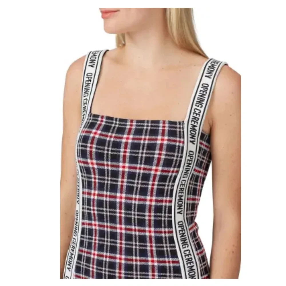 Opening Ceremony spell out logo plaid bodycon mini dress small preppy - Picture 5 of 14